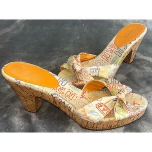🧡 Coach Cork Karen Graffiti Heeled Sandals